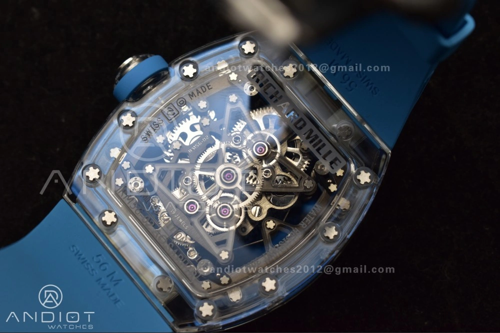 RM56-02 Transparent Tourbillon RMF Best Edition Skeleton Blue Dial on Blue Rubber Strap