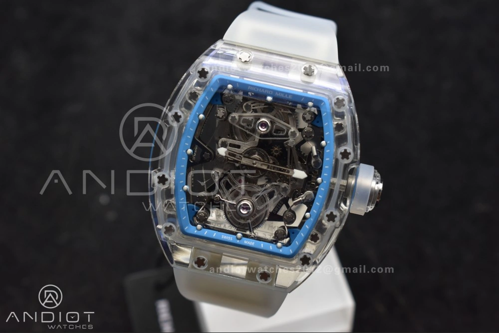 RM56-02 Transparent Tourbillon RMF Best Edition Skeleton Blue Dial on Transparent Rubber Strap