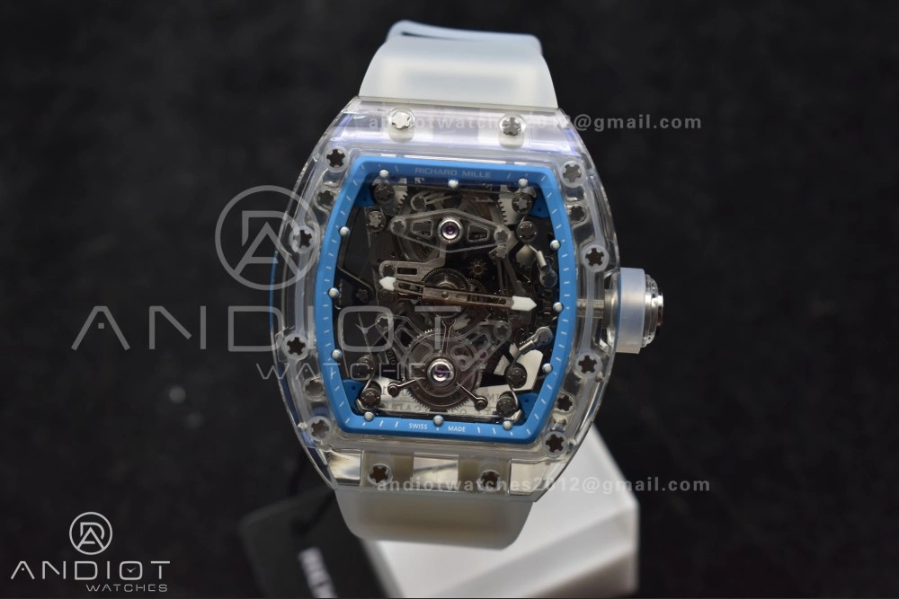 RM56-02 Transparent Tourbillon RMF Best Edition Skeleton Blue Dial on Transparent Rubber Strap