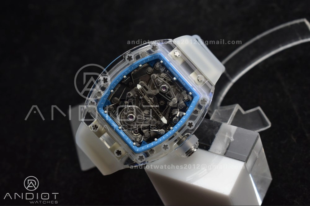 RM56-02 Transparent Tourbillon RMF Best Edition Skeleton Blue Dial on Transparent Rubber Strap