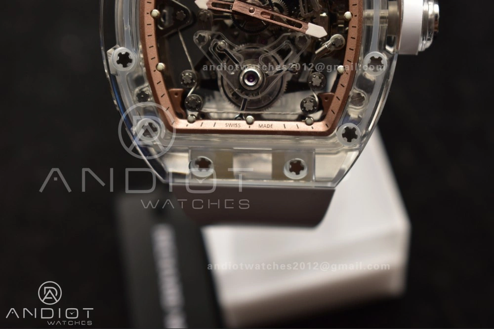 RM56-02 Transparent Tourbillon RMF Best Edition Skeleton Gold Dial on White Rubber Strap