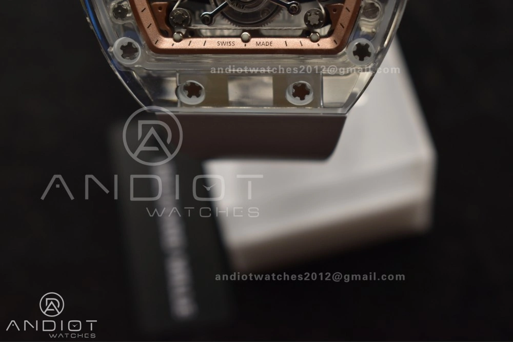 RM56-02 Transparent Tourbillon RMF Best Edition Skeleton Gold Dial on White Rubber Strap