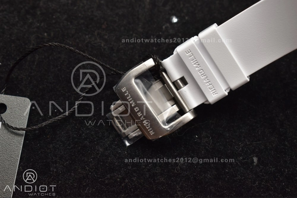 RM56-02 Transparent Tourbillon RMF Best Edition Skeleton Gold Dial on White Rubber Strap