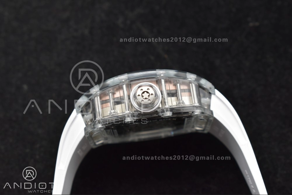 RM56-02 Transparent Tourbillon RMF Best Edition Skeleton Gold Dial on White Rubber Strap
