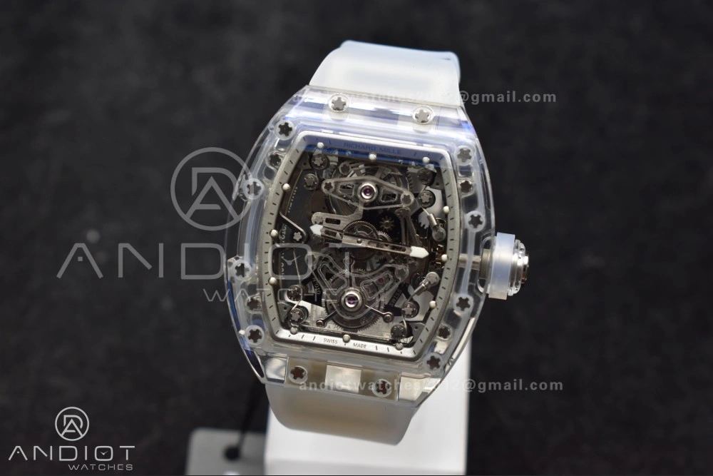 RM56-02 Transparent Tourbillon RMF Best Edition Skeleton White Dial on Transparent Rubber Strap