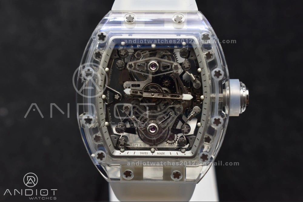 RM56-02 Transparent Tourbillon RMF Best Edition Skeleton White Dial on Transparent Rubber Strap