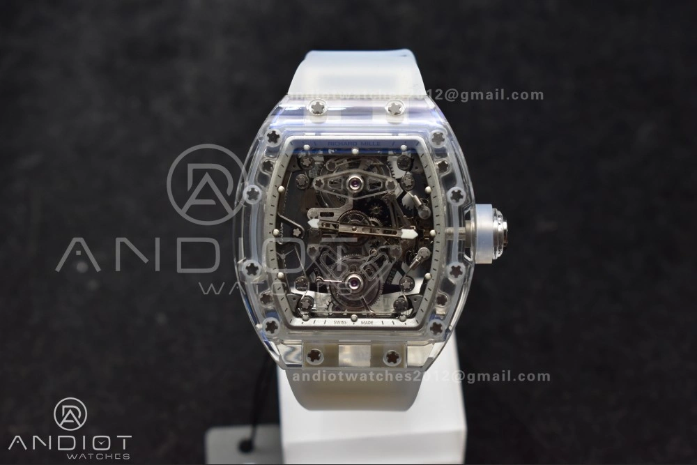 RM56-02 Transparent Tourbillon RMF Best Edition Skeleton White Dial on Transparent Rubber Strap