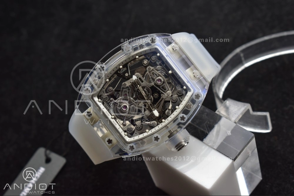 RM56-02 Transparent Tourbillon RMF Best Edition Skeleton White Dial on Transparent Rubber Strap