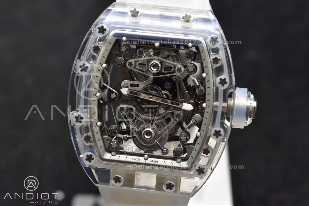 RM56-02 Transparent Tourbillon RMF Best Edition Skeleton White Dial on Transparent Rubber Strap