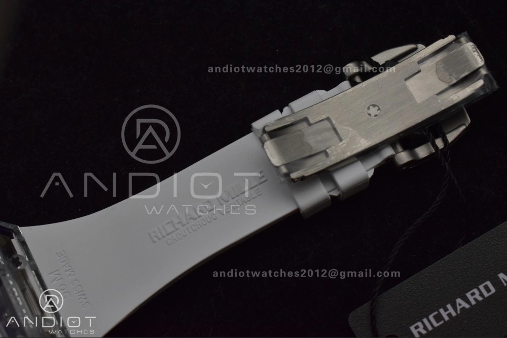 RM56-02 Transparent Tourbillon RMF Best Edition Skeleton White Dial on White Rubber Strap