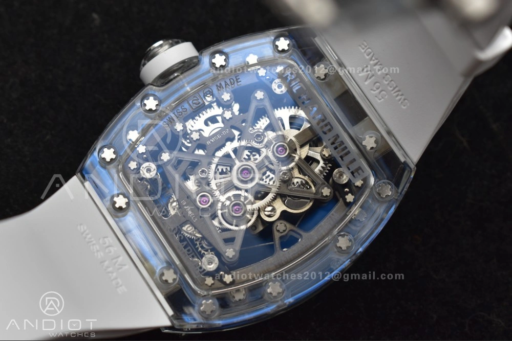 RM56-02 Transparent Tourbillon RMF Best Edition Skeleton White Dial on White Rubber Strap