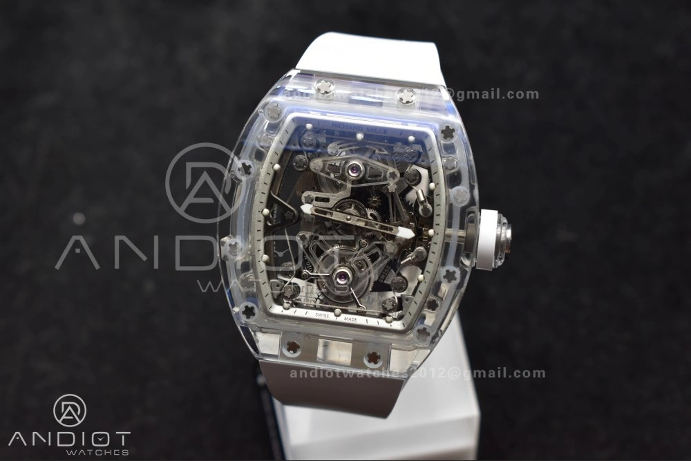 RM56-02 Transparent Tourbillon RMF Best Edition Skeleton White Dial on White Rubber Strap
