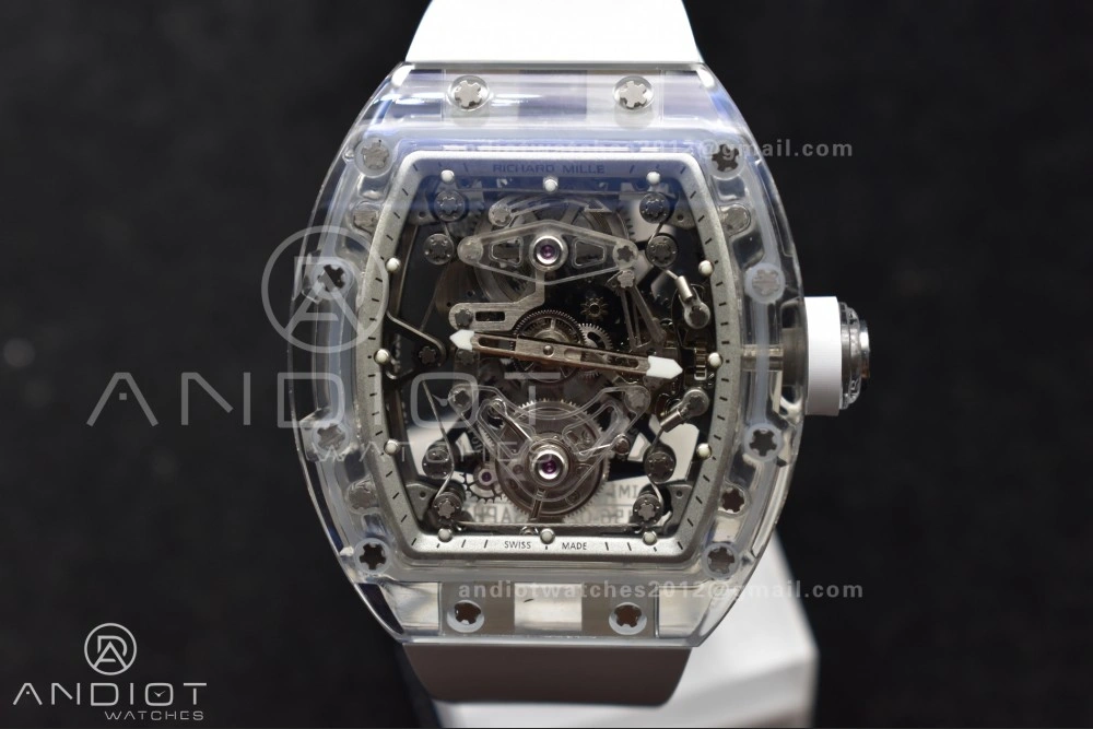 RM56-02 Transparent Tourbillon RMF Best Edition Skeleton White Dial on White Rubber Strap