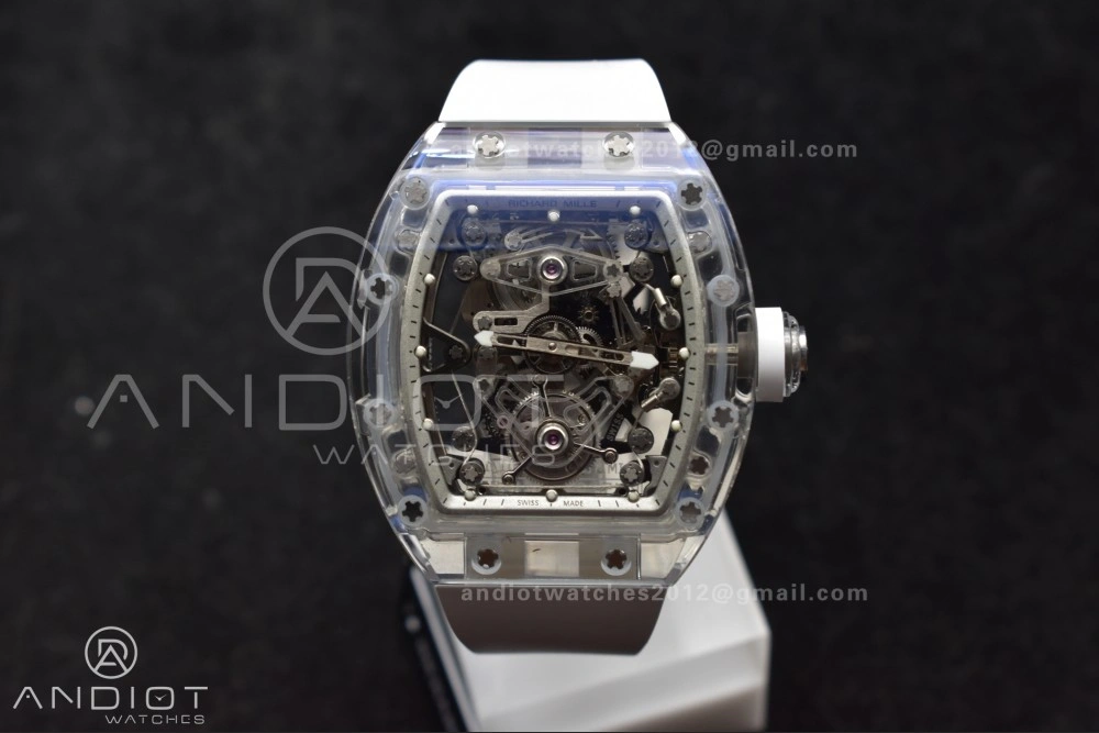 RM56-02 Transparent Tourbillon RMF Best Edition Skeleton White Dial on White Rubber Strap