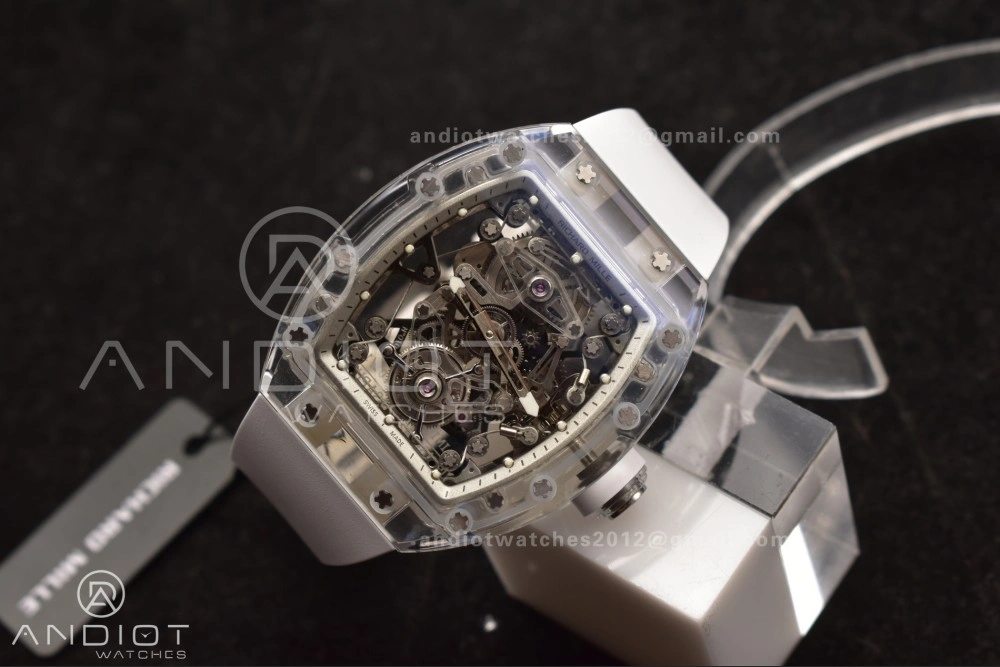 RM56-02 Transparent Tourbillon RMF Best Edition Skeleton White Dial on White Rubber Strap