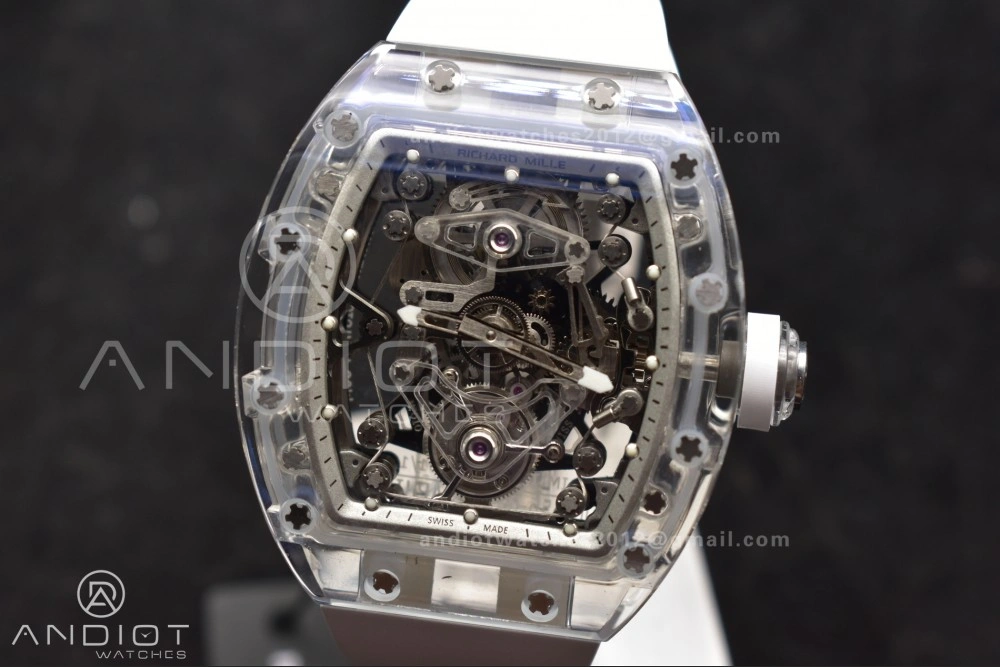 RM56-02 Transparent Tourbillon RMF Best Edition Skeleton White Dial on White Rubber Strap