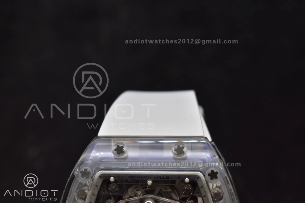 RM56-02 Transparent Tourbillon RMF Best Edition Skeleton White Dial on White Rubber Strap