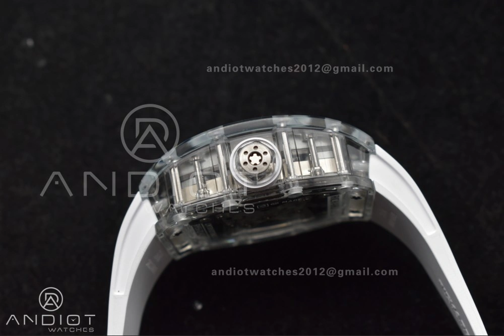 RM56-02 Transparent Tourbillon RMF Best Edition Skeleton White Dial on White Rubber Strap