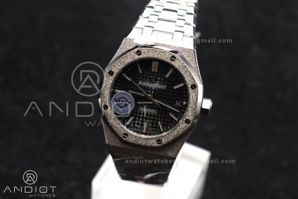 Royal Oak 37mm 15454 Frosted SS APSF 1:1 Best Edition Black Textured Dial On SS Bracelet SA3120 Super Clone