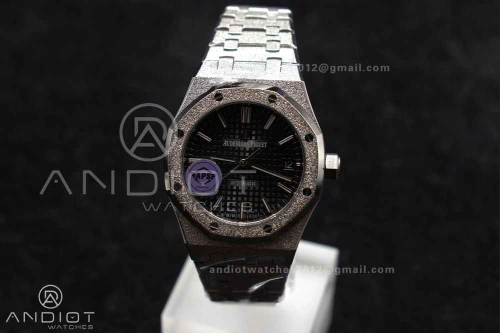 Royal Oak 37mm 15454 Frosted SS APSF 1:1 Best Edition Black Textured Dial On SS Bracelet SA3120 Super Clone