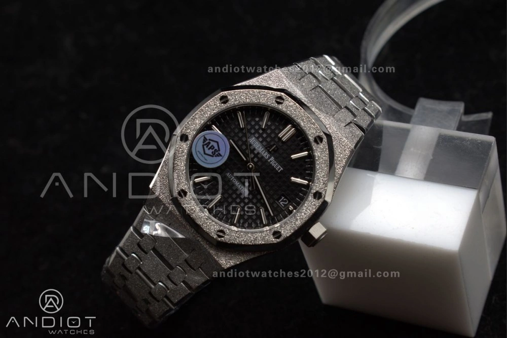 Royal Oak 37mm 15454 Frosted SS APSF 1:1 Best Edition Black Textured Dial On SS Bracelet SA3120 Super Clone