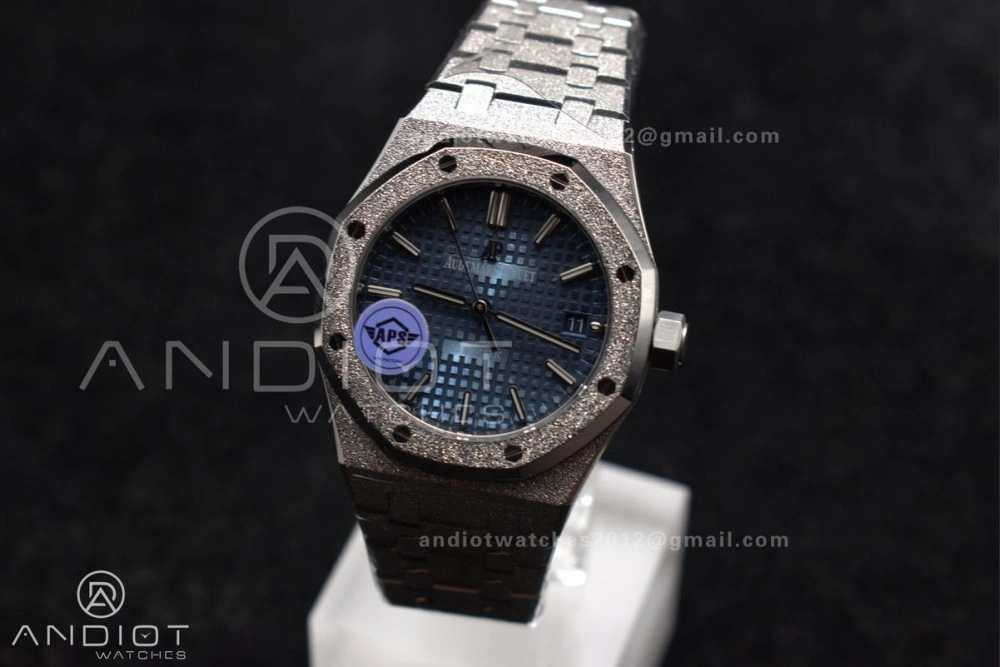 Royal Oak 37mm 15454 Frosted SS APSF 1:1 Best Edition Blue Textured Dial On SS Bracelet SA3120 Super Clone