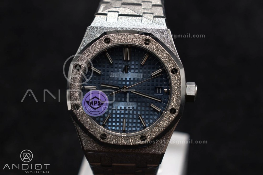 Royal Oak 37mm 15454 Frosted SS APSF 1:1 Best Edition Blue Textured Dial On SS Bracelet SA3120 Super Clone