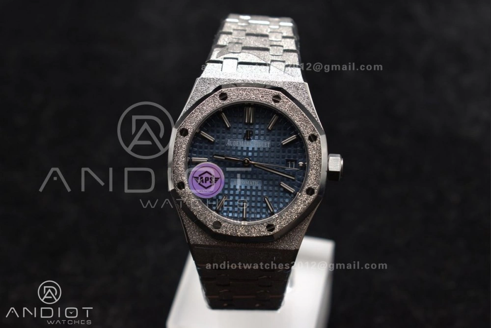 Royal Oak 37mm 15454 Frosted SS APSF 1:1 Best Edition Blue Textured Dial On SS Bracelet SA3120 Super Clone