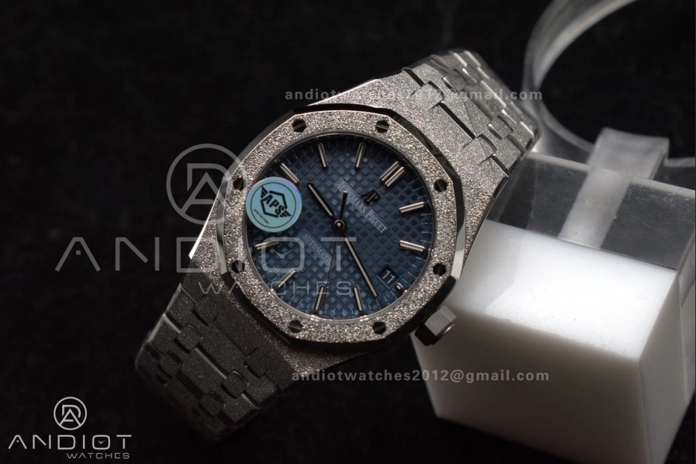 Royal Oak 37mm 15454 Frosted SS APSF 1:1 Best Edition Blue Textured Dial On SS Bracelet SA3120 Super Clone