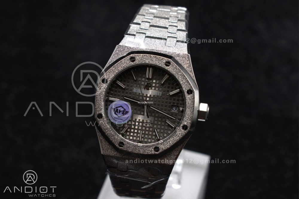 Royal Oak 37mm 15454 Frosted SS APSF 1:1 Best Edition Grey Textured Dial on SS Bracelet SA3120 Super Clone