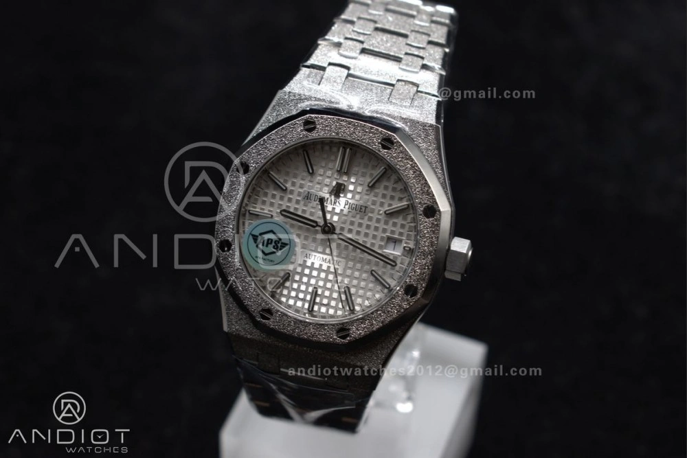 Royal Oak 37mm 15454 Frosted SS APSF 1:1 Best Edition White Textured Dial On SS Bracelet SA3120 Super Clone