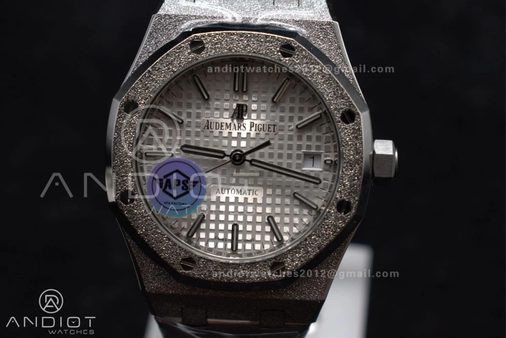Royal Oak 37mm 15454 Frosted SS APSF 1:1 Best Edition White Textured Dial On SS Bracelet SA3120 Super Clone