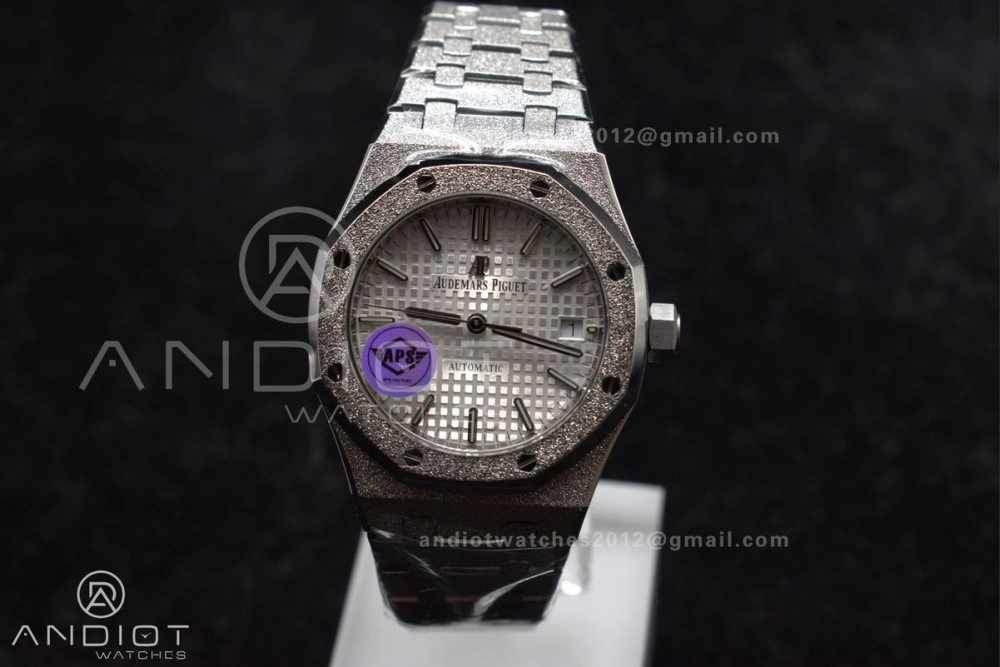 Royal Oak 37mm 15454 Frosted SS APSF 1:1 Best Edition White Textured Dial On SS Bracelet SA3120 Super Clone