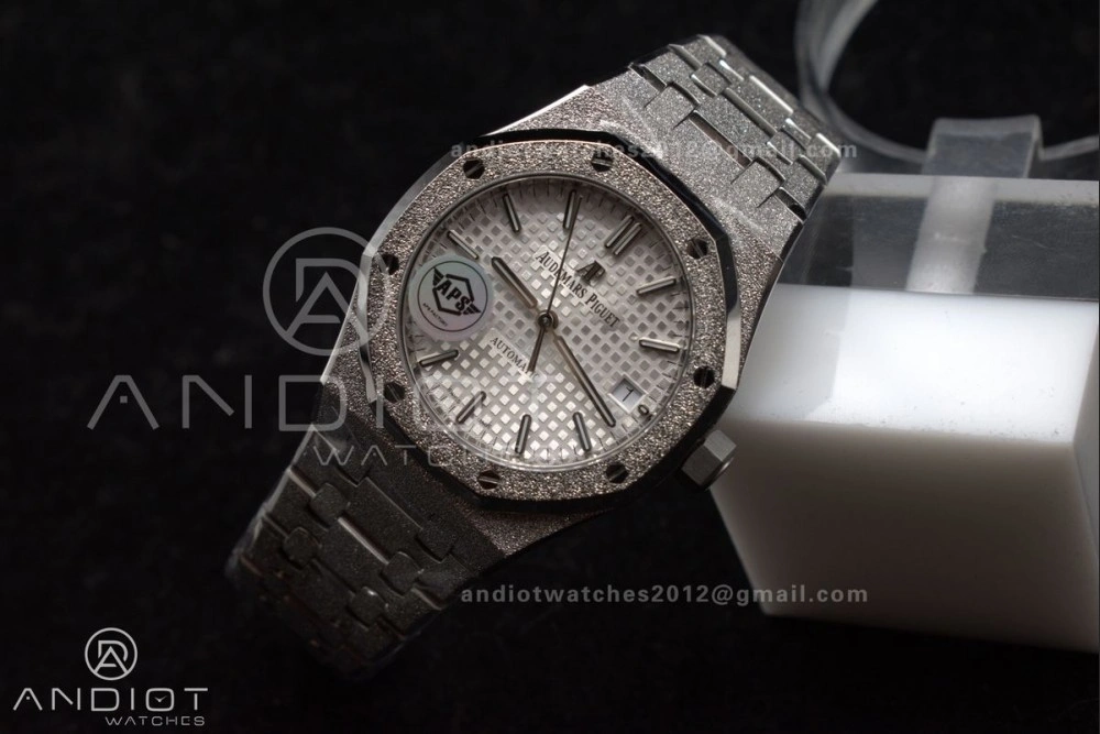 Royal Oak 37mm 15454 Frosted SS APSF 1:1 Best Edition White Textured Dial On SS Bracelet SA3120 Super Clone