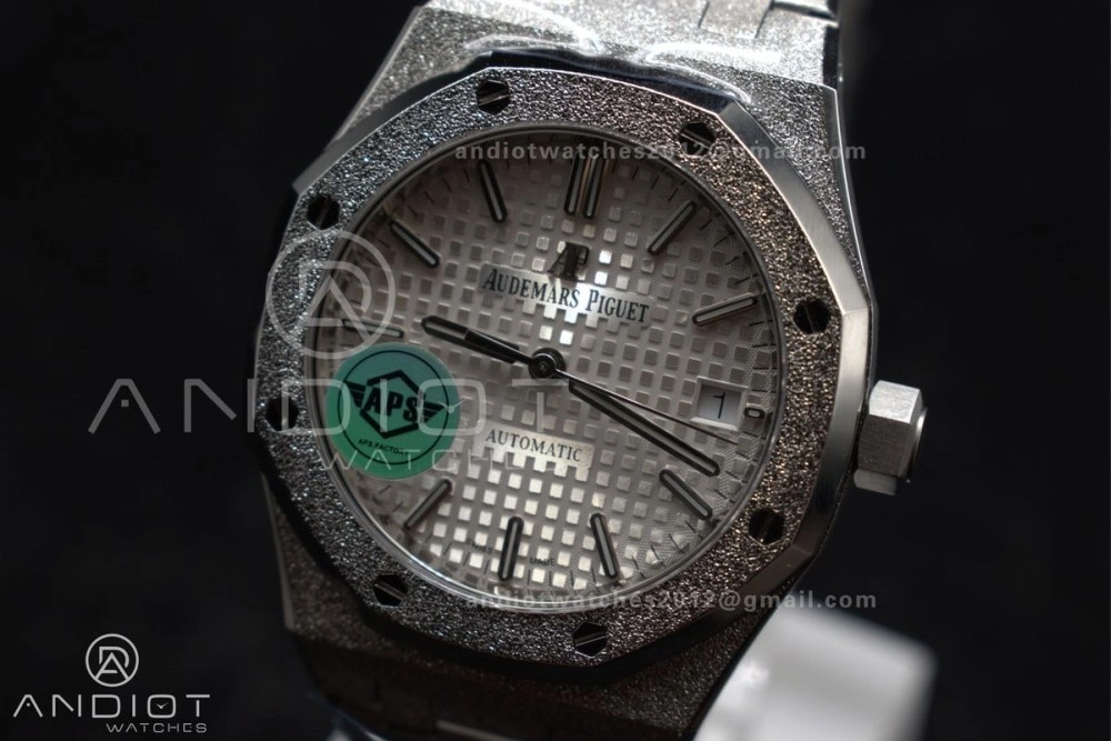 Royal Oak 37mm 15454 Frosted SS APSF 1:1 Best Edition White Textured Dial On SS Bracelet SA3120 Super Clone