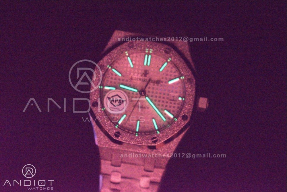 Royal Oak 37mm 15454 Frosted SS APSF 1:1 Best Edition White Textured Dial On SS Bracelet SA3120 Super Clone