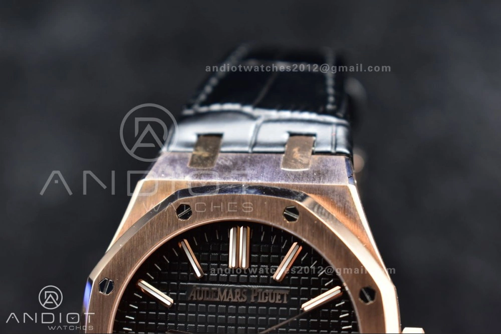 Royal Oak 41mm 15400 RG APSF 1:1 Best Edition Black Textured Dial on Black Leather Strap SA3120 Super Clone V3