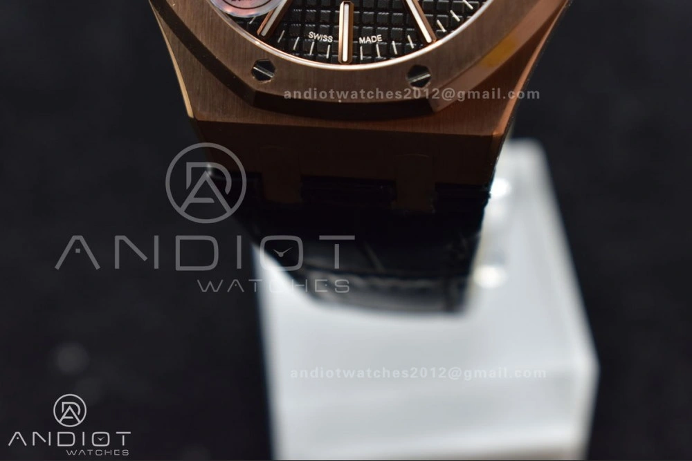Royal Oak 41mm 15400 RG APSF 1:1 Best Edition Black Textured Dial on Black Leather Strap SA3120 Super Clone V3
