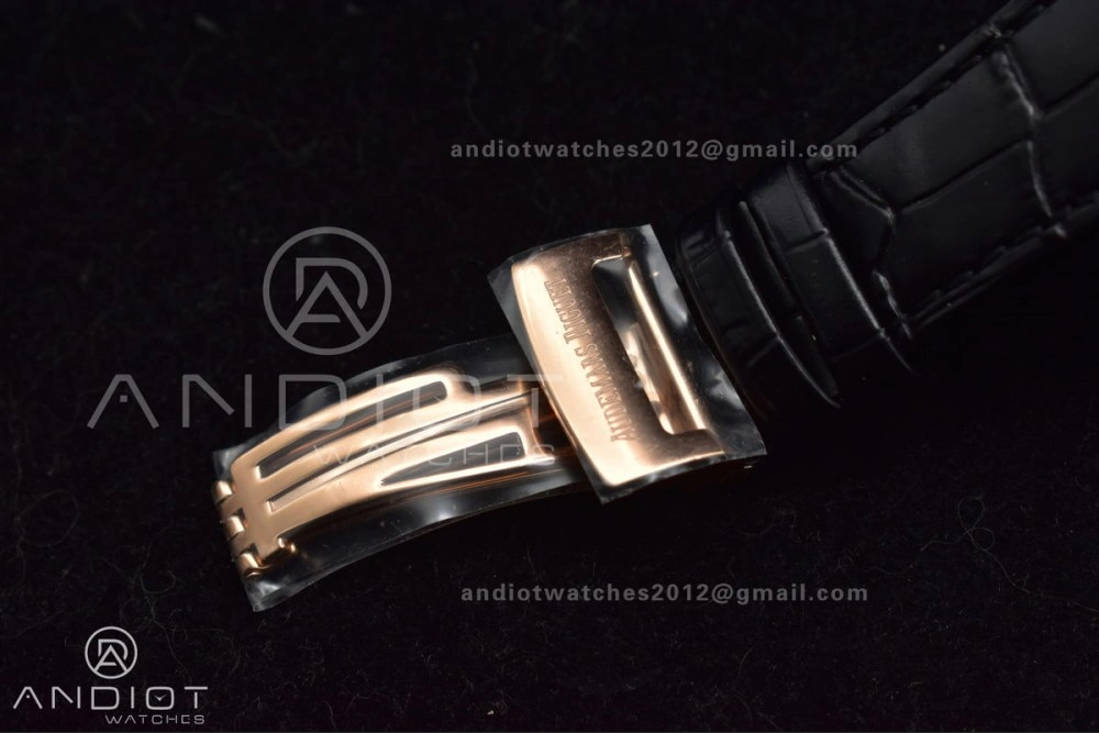 Royal Oak 41mm 15400 RG APSF 1:1 Best Edition Black Textured Dial on Black Leather Strap SA3120 Super Clone V3