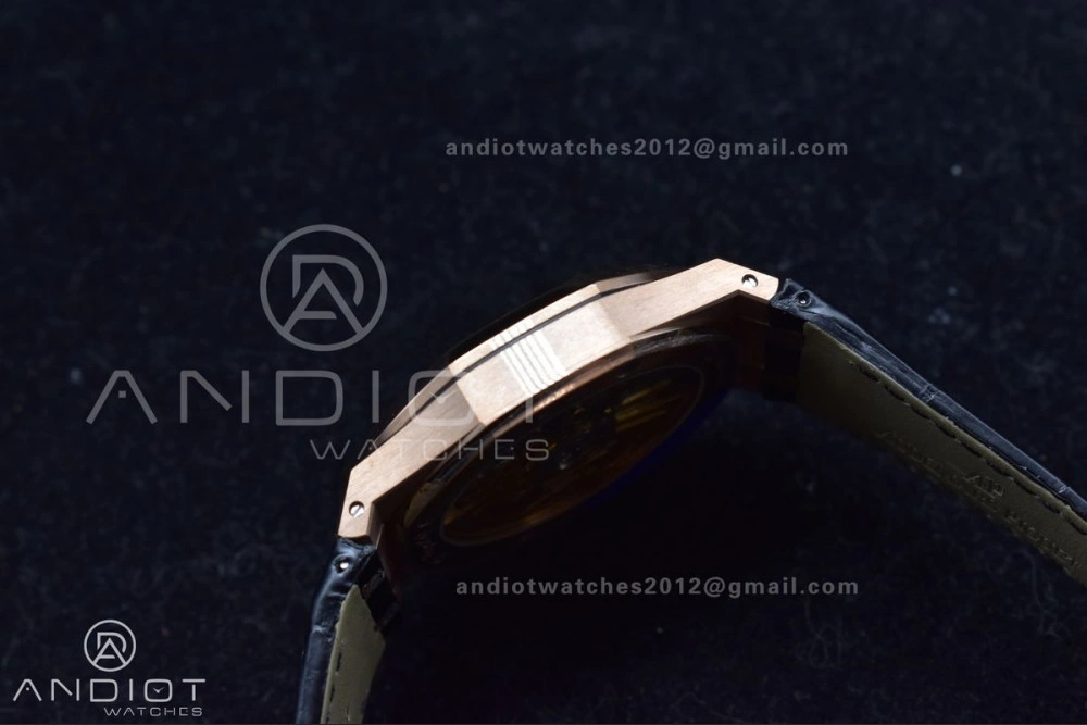 Royal Oak 41mm 15400 RG APSF 1:1 Best Edition Black Textured Dial on Black Leather Strap SA3120 Super Clone V3