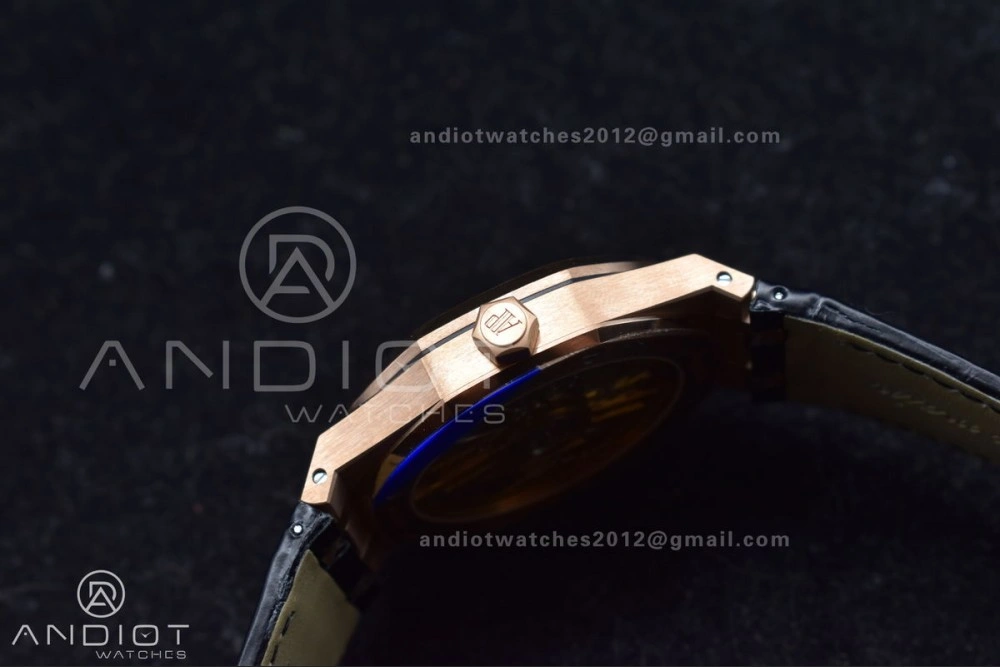 Royal Oak 41mm 15400 RG APSF 1:1 Best Edition Black Textured Dial on Black Leather Strap SA3120 Super Clone V3