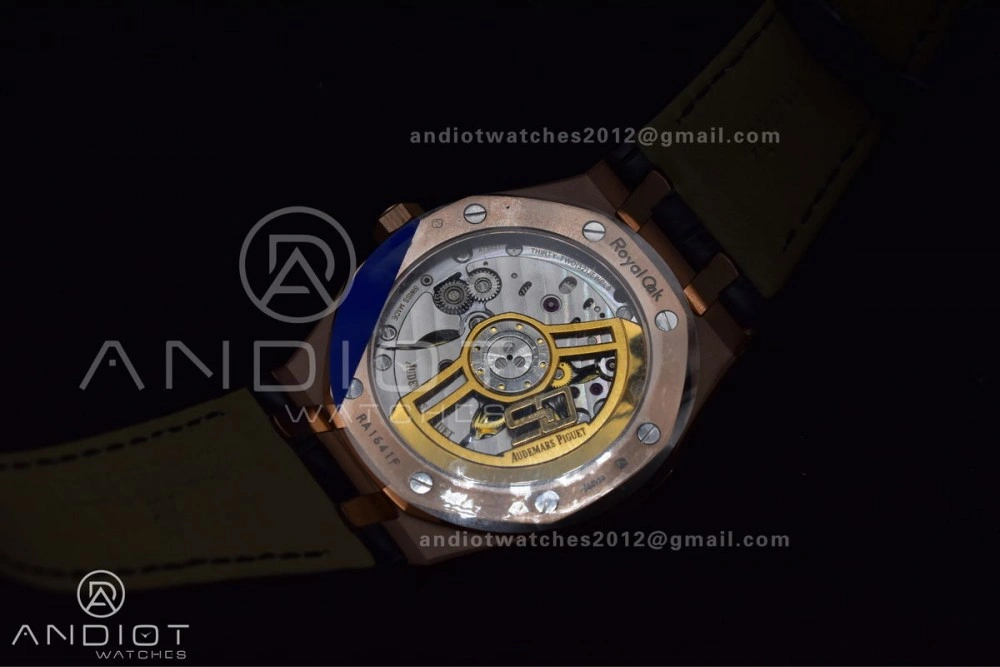 Royal Oak 41mm 15400 RG APSF 1:1 Best Edition Black Textured Dial on Black Leather Strap SA3120 Super Clone V3