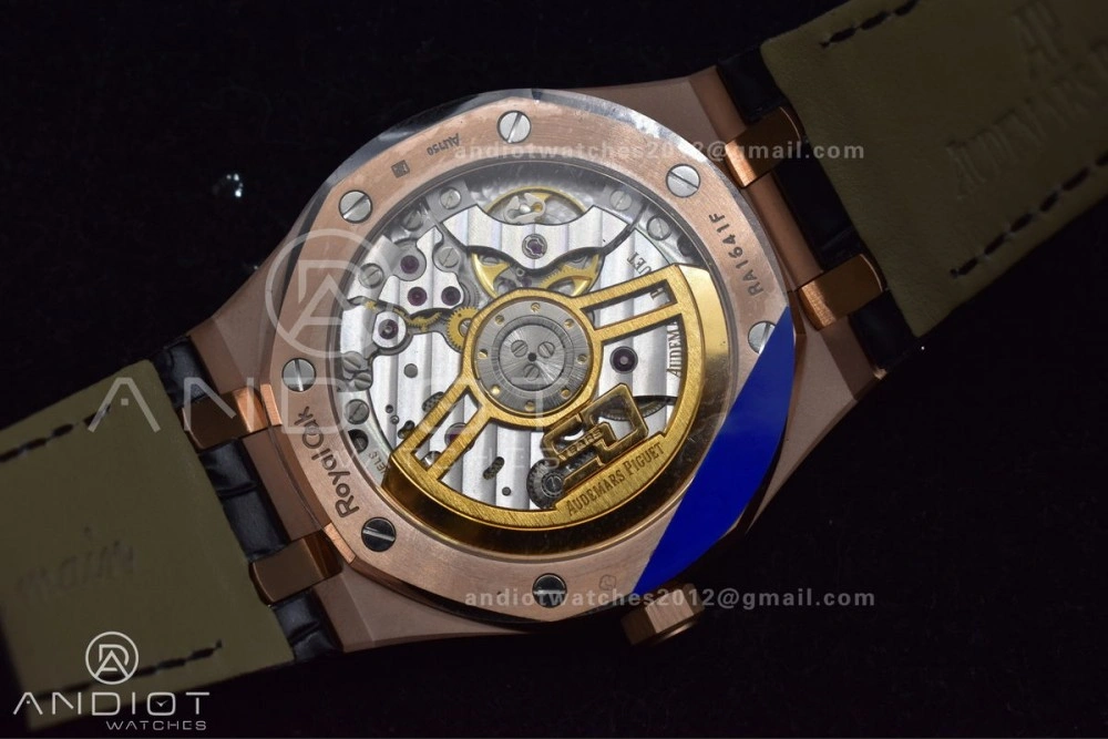 Royal Oak 41mm 15400 RG APSF 1:1 Best Edition Black Textured Dial on Black Leather Strap SA3120 Super Clone V3