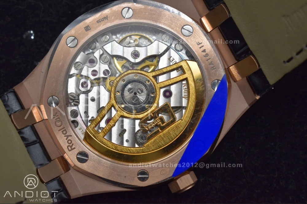 Royal Oak 41mm 15400 RG APSF 1:1 Best Edition Black Textured Dial on Black Leather Strap SA3120 Super Clone V3