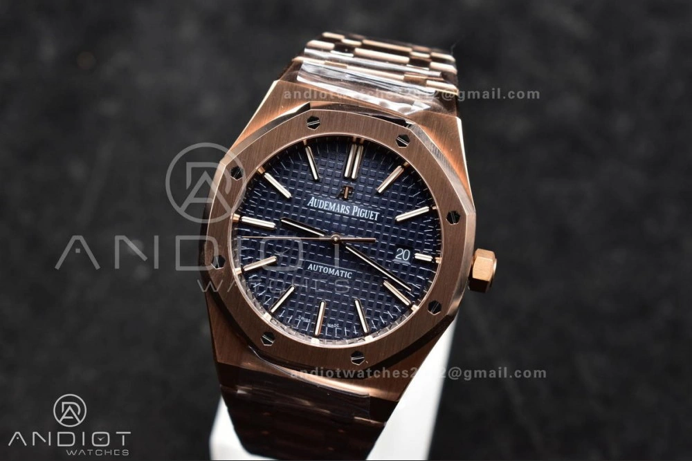 Royal Oak 41mm 15400 RG APSF 1:1 Best Edition Blue Textured Dial on RG Bracelet SA3120 Super Clone V3