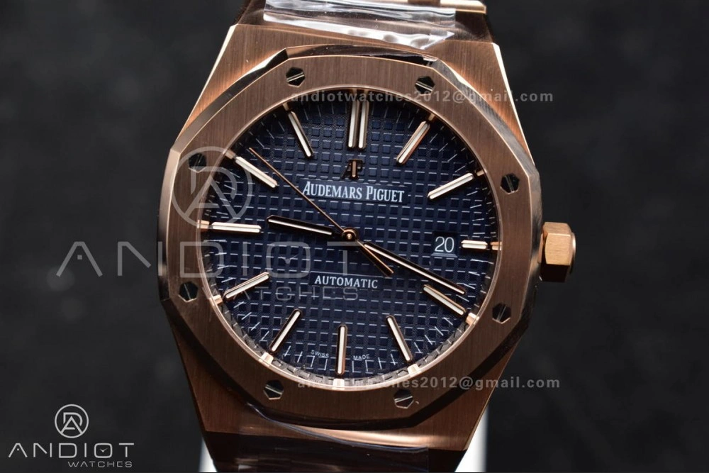 Royal Oak 41mm 15400 RG APSF 1:1 Best Edition Blue Textured Dial on RG Bracelet SA3120 Super Clone V3