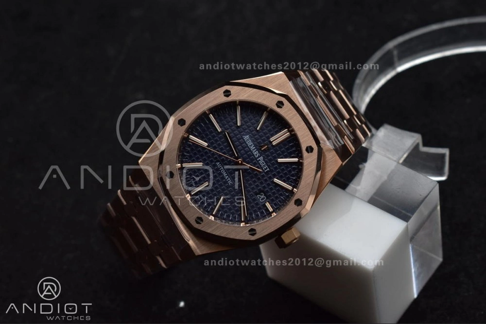 Royal Oak 41mm 15400 RG APSF 1:1 Best Edition Blue Textured Dial on RG Bracelet SA3120 Super Clone V3