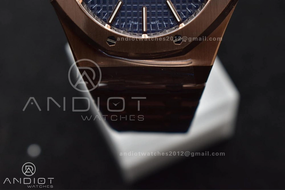 Royal Oak 41mm 15400 RG APSF 1:1 Best Edition Blue Textured Dial on RG Bracelet SA3120 Super Clone V3