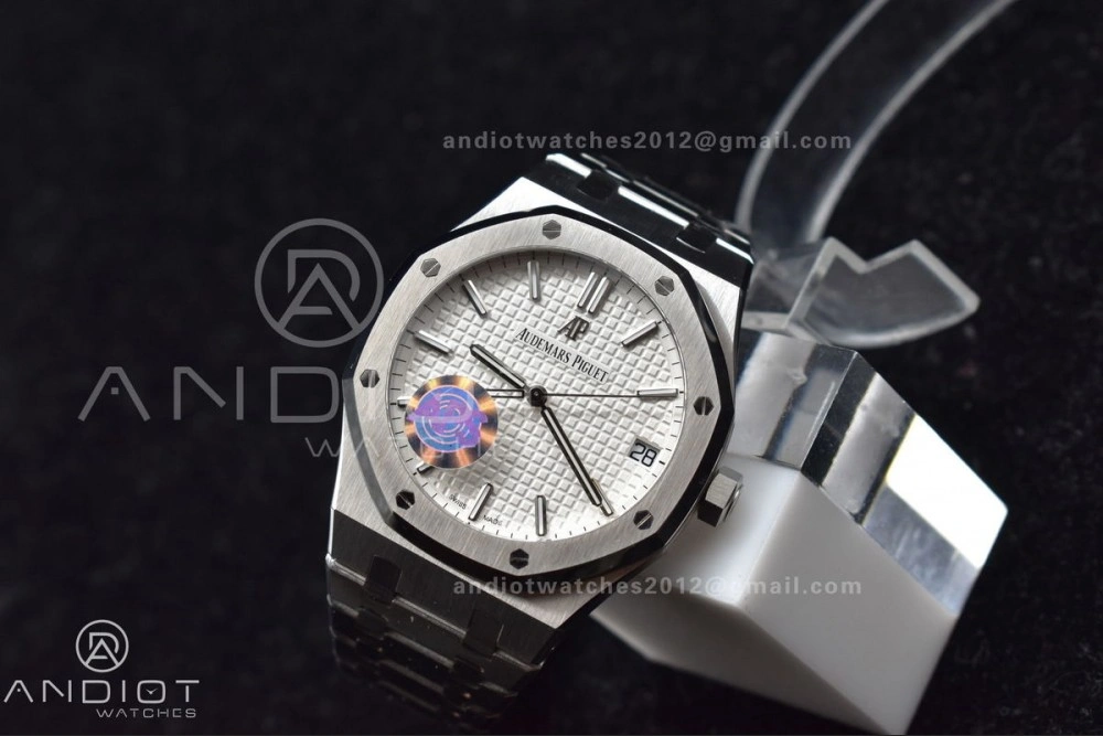 Royal Oak 41mm 15500 SS APSF 1:1 Best Edition White Textured Dial on SS Bracelet A4302 Super Clone