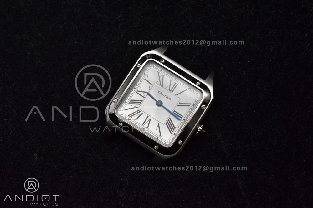 Santos Dumont 27.5mm SS AF 1:1 Best Edition Silver Dial on Black Leather Strap A157